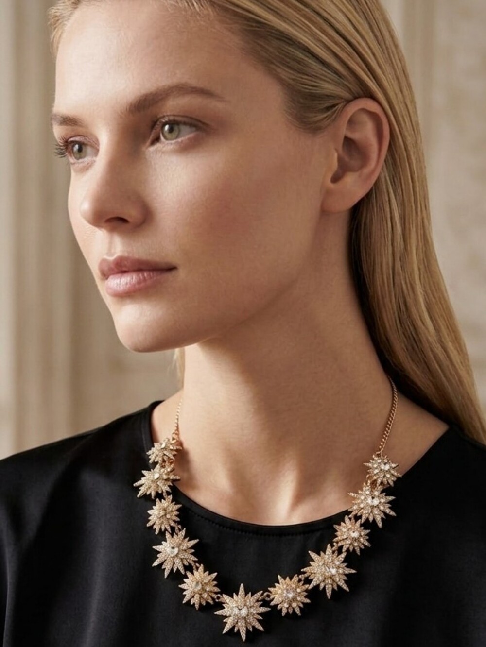 Givenchy Crystal Star Burst Snowflake Statement Necklace vVntage Givenchy Box